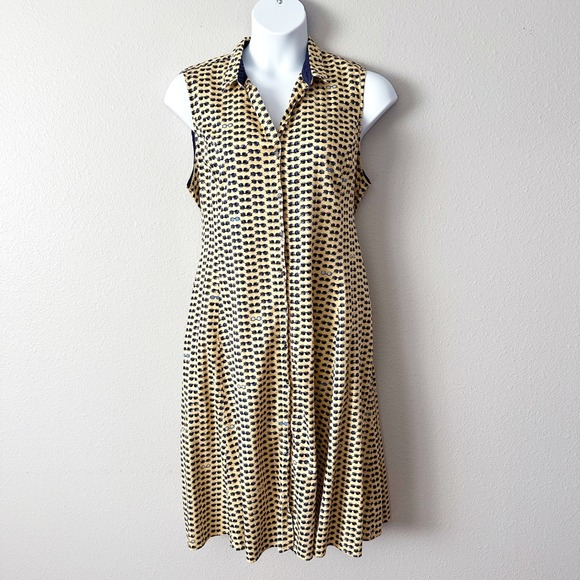 NIC+ZOE Sunglasses Print Sleeveless Belted Shirt Dress Yellow Navy Size XXL - Picture 8 of 14